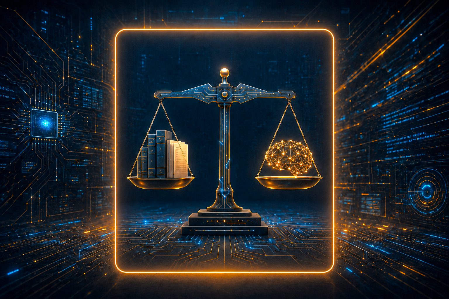 AiLawyer.world illustration of legal AI as a balance between verified legal sources and artificial intelligence.